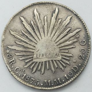 Mexico 1875 8 Reales Ca Mm Chihuahua Large Silver Coin