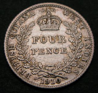 British Guiana And West Indies 4 Pence 1910 - Silver - Vf - 1438