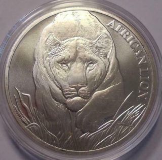 2017 Republic Of Chad 5,  000 Francs 1 Oz.  Silver African Lion Coin Bu 50k