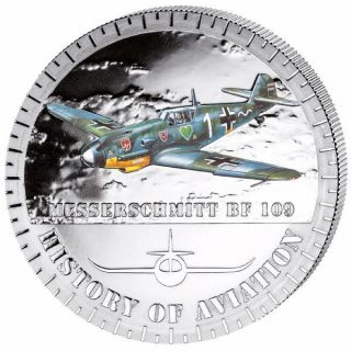 History Of Aviation Proof Silver Coin 5000 Francs Burundi Messerschmitt Bf 109