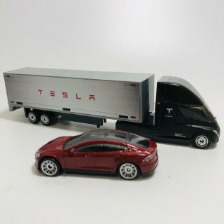 Matchbox Convoys Tesla Semi Box Trailer & Tesla Model S Nip 1:64 Die Cast Loose.