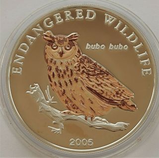 Mongolia 500 Togrog 2005 Eagle Owl Bubo Bubo Wildlife Silver Proof &