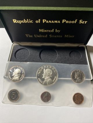 1973 Republic Of Panama 6 Coin Proof Set With Silver 1 Balboa,  Case