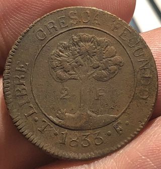 Honduras Guatemala Costa Rica Nicaragua 2 Reales 1833 Tf Provisional Coin