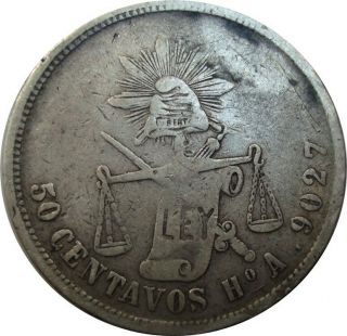1880 Mexico Hermosillo Sonora 50 Centavos Ho.  A.  Balance Scale Km: 407.  5