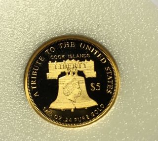 Cook Islands $5 Coin.  1/10th Ounce.  24 Pure Gold.