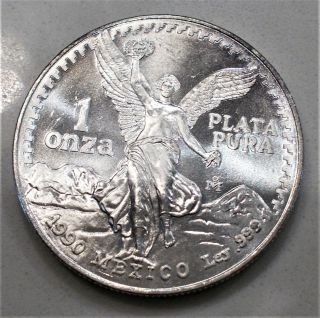 1990 Mexican Libertad 1oz.  999 silver Proof looking BU, 2