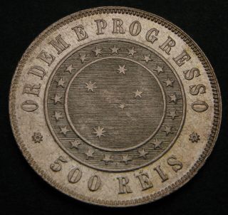 Brazil 500 Reis 1889 - Silver - Aunc - 1586