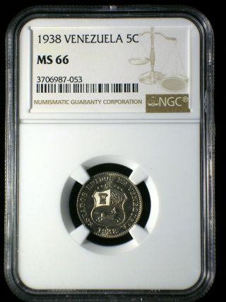 Republic Of Venezuela 1938 5 Centimos Ngc Ms - 66 Only 1 Graded Higher
