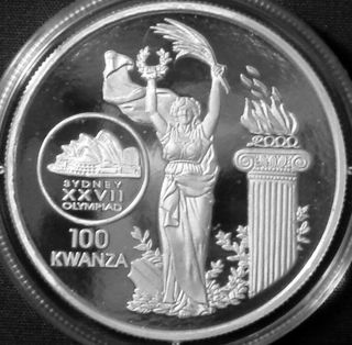 Angola 100 Kwanza Silver Proof 1999 Sydney Olympics Godess & Torch Km 94
