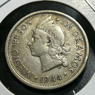 1944 Dominican Republic Silver 1/2 Peso Coin
