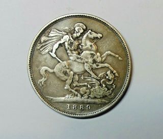Great Britain : Crown 1889.  Queen Victoria.  0.  9250 Silver.  Km 765
