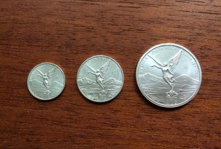 Libertad Silver Coin Set - 1/4,  1/10,  1/20 (3 Coins)
