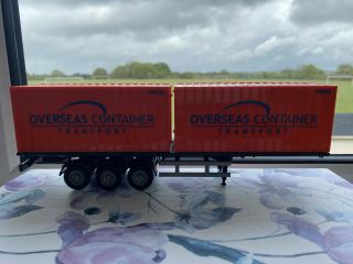 2 X 20ft Orange Overseas Container Transport On A 40ft Trailer Joal 1:50 Scale