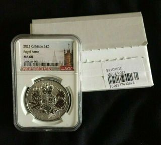 2021 Great Britain £2 Silver 1oz Coin | Royal Coat Of Arms | Ngc Ms68 | Top 21