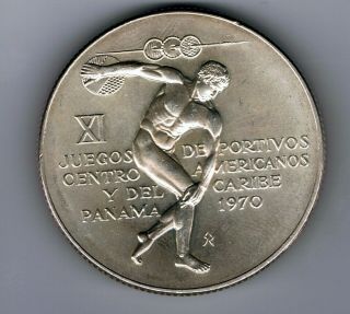 1970 Panama 5 Balboas Silver Coin : 35.  7g : Central American Games