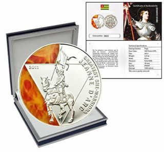 Togo 2011 500 Francs Greatest She - Warrior Jeanne Arc 1/2 Oz.  Silver Proof Coin