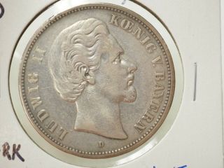 1876 - D German Empire Bavaria Silver 5 Mark 3 - 482