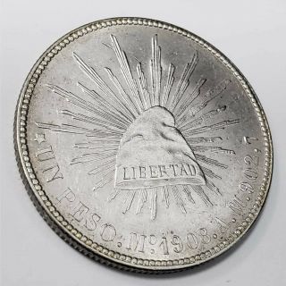 1908 Mexico One Un Peso Silver Libertad Republic Mexicana Collector Coin @mx0240
