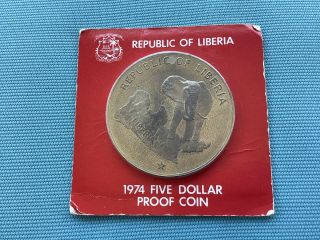 Republic Of Liberia.  999 1974 Five Dollar Proof Coin In Card