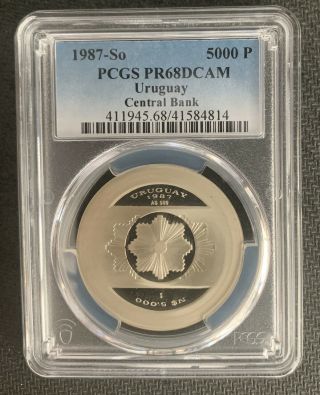 Uruguay 1987 - So 5000 P / Central Bank/ Silver Crown/ Pcgs Pr68dcam/