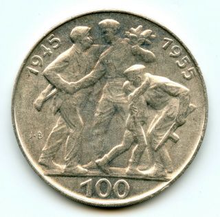 Silver 1955 Czechoslovakia 100 Korun | Unc Details