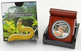 2010 Tuvalu $1 1 Oz.  Silver Proof Eastern Brown Snake Pop - Up Display Box 646