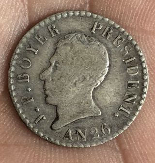 Haiti 1829 (an26) 25 Centimes Silver Coin Lg