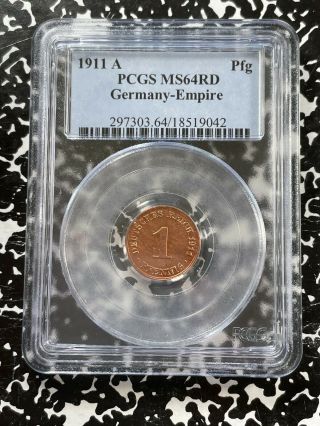 1911 - A Germany 1 Pfennig Pcgs Ms64 Red (5 Available) (1 Coin Only)