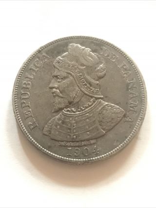 1904 Republica De Panama Balboa Cincuenta Centesimos 0.  900 Silver Coin