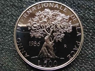 Italy International Year Of Peace 500 Lire.  835 Silver Coin 1986 R Pp