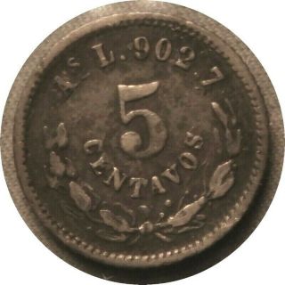 Elf Mexico 5 Centavos 1887 Asl Silver Alamos