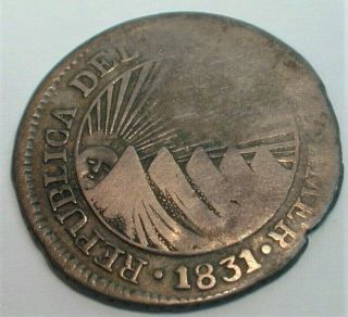 1831 Central American Republic Silver 2 Reales Km 9.  3 (323)