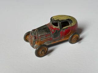 Antique C.  A.  W.  Midget Coupe Slush Cast Metal Car 2 " Red & Cream