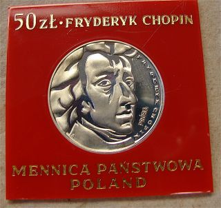 Poland - - - Silver 50 Zlotych Coin - - - - 1972 Silver Proof Frederick Chopin