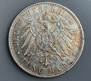 German States Bavaria 5 Mark 1907 D Km 915 Vf