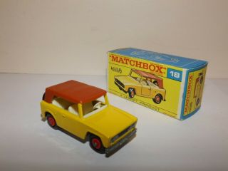 Matchbox Reg.  Wheel No.  18 - E Field Car Yellow Unpainted Base Stannard 2 Mib