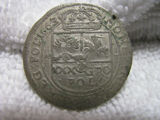 1663 At.  Poland Medieval Silver Coin.  30 Groszy.  Tympf.