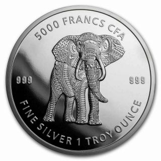 2019 Republic Of Chad 1 Oz.  999 Silver Elephant Coin In Air - Tite Capsule