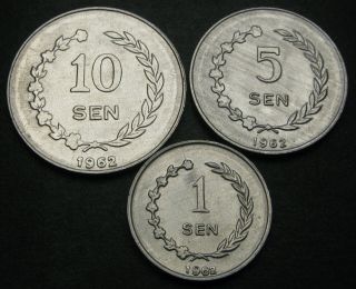 Indonesia (irian Barat) 1,  5,  10 Sen 1962 - Aluminum - 3 Coins.  - 2574mp