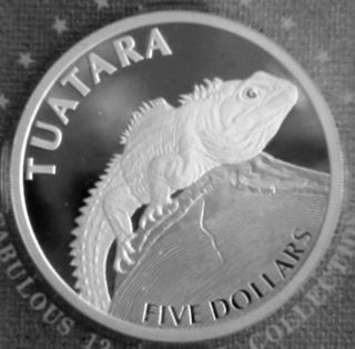 Zealand 5$ Silver Proof 2007 Tuatara Lizard Animal Km 150a