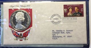 1975 Bermuda Royal Visit $25 Dollar Sterling Silver Coin Stamp Set