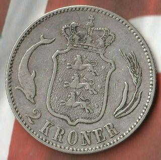1875 Denmark 2 Kroner - 80 Silver - A Large 145 Year Old World Coin