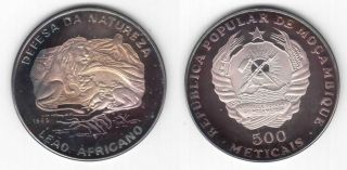 Mozambique Silver Proof 500 Meticais Coin 1989 Year Km 110 Lion
