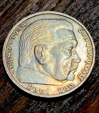 German 1938 A 5 Mark Ww2 Silver Coin Third Reich Swastika Reichsmark