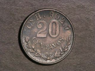 Mexico 1904cnh 20 Centavos Silver Au - Unc