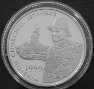 Falkland Islands 50 Pence Silver Proof 1999 Ships & Explorers Winston Churchill