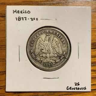 1877 Silver 25 Centavos From Mexico With A Cracked Planchet Error Coin