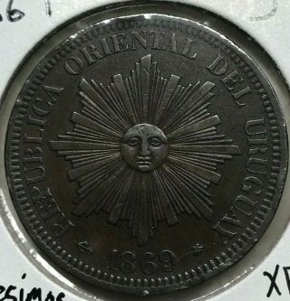 1869 A Uruguay 4 Centesimos - Copper