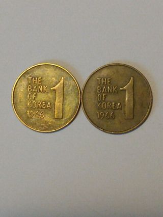1966 South Korea 1 Won (2 Coins)